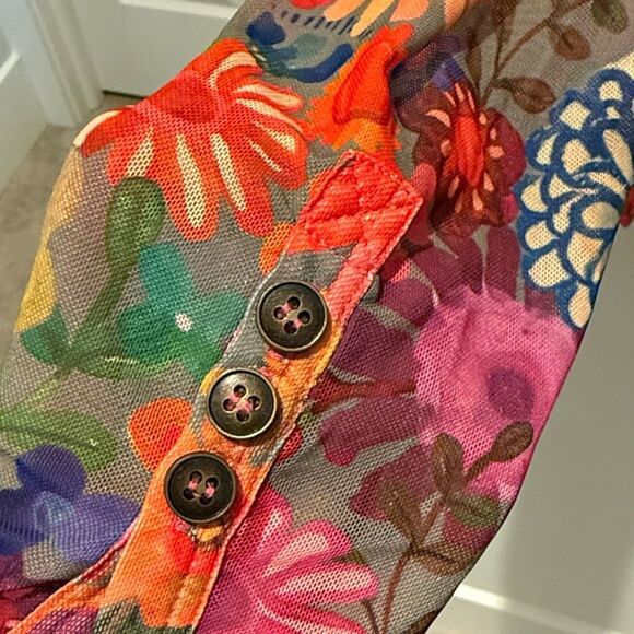 NATURAL LIFE Multicolor Mesh Sheer Floral Button-Down Shirt s medium - Picture 4 of 10